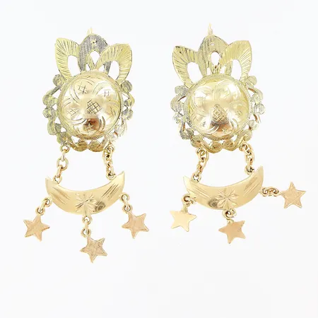 Örhängen längd 55mm, bredd 24mm, krokfästen, skeva fästen, 14K Vikt: 10,1 g