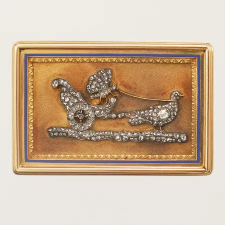Doftdosa med emalj samt rosenslipade diamanter, Victoire Boizot (verksam 1808-1813), Paris ca 1810, längd 37mm bredd 24,5mm höjd 13mm, proveniens Christies auktionsnummer 203 2015, går ej att stänga helt, 18K Vikt: 40,2 g