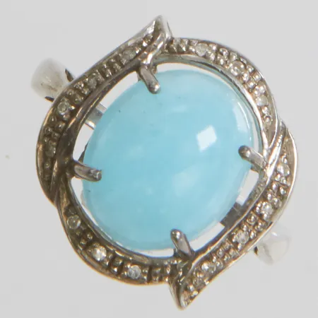 Ring med sannolikt blå hemimorfit ca.12x10mm samt diamanter 14x 0,005ct, Ø17½, bredd: 2-17mm, silver 925/1000 Vikt: 4,1 g