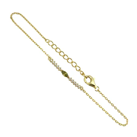 Armband i förgyllt silver 925/1000, Peridot och Cubic Zirconia, längd 16,0 - 19,0 cm, bredd 1,3 - 2,5 mm, stenar utan anmärkning, fint skick Vikt: 1,5 g