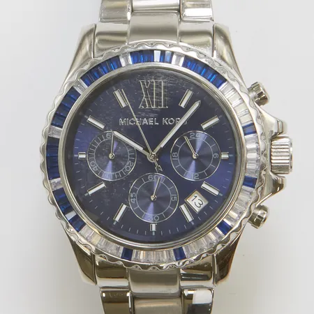 Herrur Michael Kors, quartz, stål, vita och blåa stenar, Ø41,5mm, MK-7237, 112204, kronograf, datum, behov av batteribyte.
