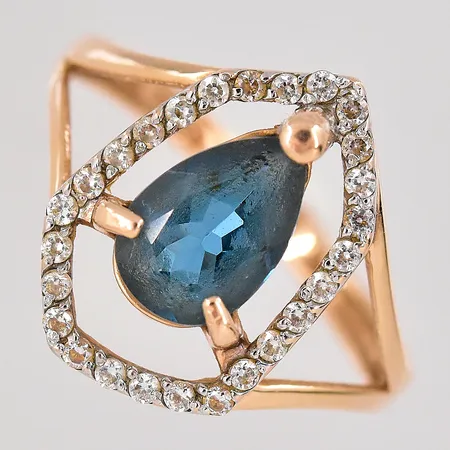 Ring med blågrön och vita stenar stl 18 14K Vikt: 3 g