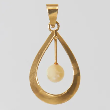 Hänge med odlad pärla, skadad, längd: 28mm, bredd: 14mm, svenska stämplar, 18K Vikt: 0,9 g