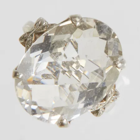 Ring med bergkristall ca 20x14,75mm, lös i sin fattning samt diamanter 4x 0,005ct, Ø17¼, bredd: 2-20mm, silver 925/1000 bruttovikt 6g.
