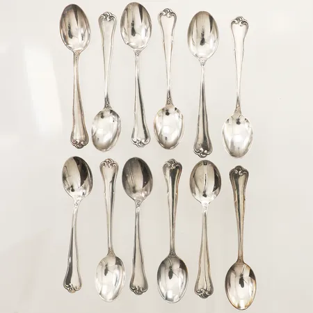 Tolv kaffeskedar modell symfoni, längd 11,5cm gravyr, Mema tyglinda 800/1000  Vikt: 150,1 g
