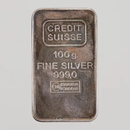 Silvertacka, Credit Suisse, Essayeur Fondeur, 27x47mm, etui, 999/1000 silver,  Vikt: 100 g