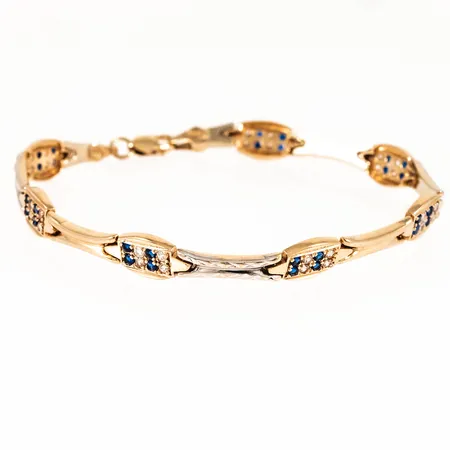 Armband med blå och vita stenar längd 19cm bredd 3-6,8mm, 14K 8,0g. 