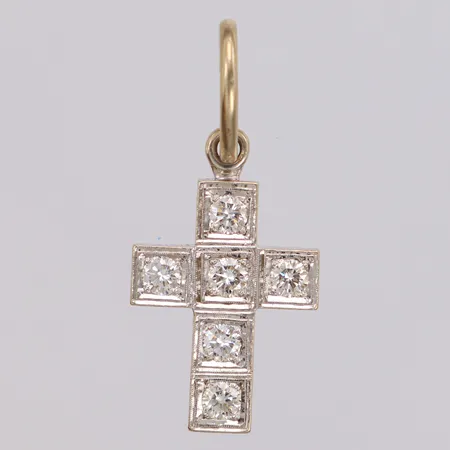 Hänge kors med briljantslipade diamanter 6 x ca 0,23ct vitguld, längd 42mm, nagg, repor, 18K Vikt: 11,6 g