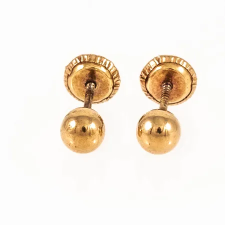 Örhängen kulor i 18K guld. Ø 3,8 mm. Gängade pinnar  snurrebussarna skruvas fast. Vikt 0,4g Vikt: 0,4 g