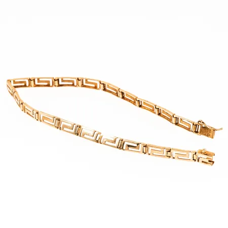 Armband med genombrutet meandermönster 19cm bredd 4,3mm, vridning, klämskador, 14K 5,7g.  