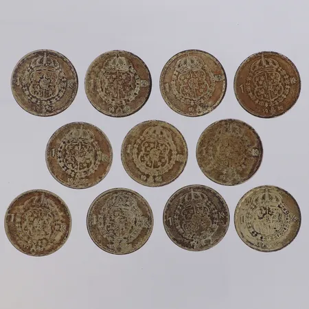 11 Mynt, Gustaf V Sveriges konung med folket för fosterlandet, 400/1000 silver. 400/1000 Vikt: 76,3 g
