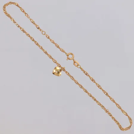 Vristlänk Singapore med berlock hjärta, längd 26cm, bredd 2mm, 18K Vikt: 2,3 g