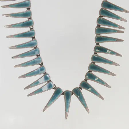 Collier Atelier Borgila AB 40cm bredd 30mm, blå emaljdekor, år 1958, en extra länkbit, 925/1000 Silver 64,9g.