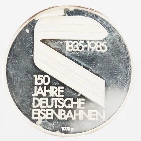 Mynt "150 Jahre Deutsche Eisenbahnen", etui, 999/1000 Silver. Vikt: 14,8 g