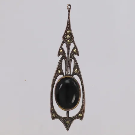Brosch med svart sten och pyrit, 65x18mm, 925/1000 silver Vikt: 6,4 g