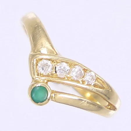 Ring med grön samt vita stenar stl:18¾ bredd 2-8mm 14K Vikt: 2,6 g