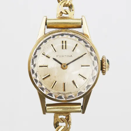 Damur Certina manuell Ø19mm, armband Bismarck längd 18,5cm, plexiglas, boett-nr: 0810 397 594441, Westberg & Gewers Aktiebolaget, Stockholm/Malmö, bruksslitage, färgbortfall på urtavla, defekt säkerhetskedja, bruttovikt: 16,4g.