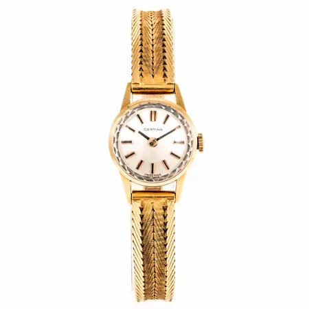Damur Certina guld 18K manuell Ø18,5mm, safirglas, urband i 18K längd 17,5/18cm viklås bruttovikt: 33,4g. 