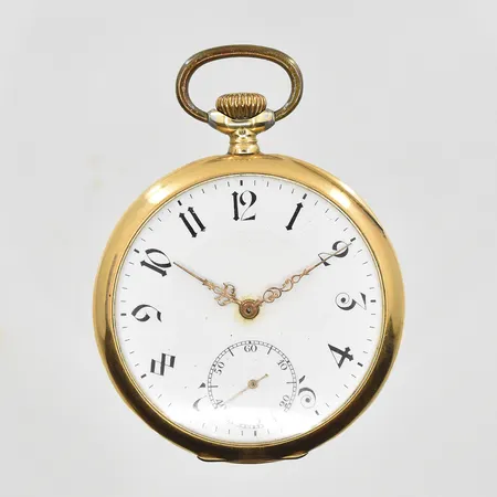 Fickur savonette 14K Ø50 mm sekundvisning, boettnr K236039G, innerboett i metall, personlig gravyr på baksida, fungerade vid testtillfället. Bruttovikt 74,4g