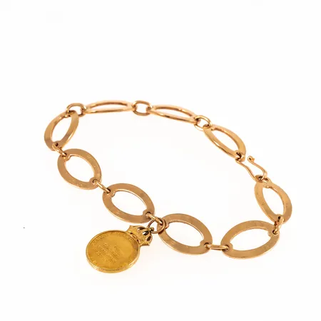 Armband med förtjänstmedalj längd 20cm bredd 11mm, kroklås, gravyr, 18K 18,6g.