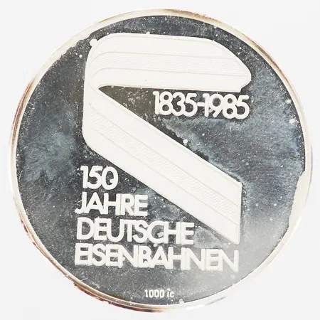 Mynt "150 Jhare Deutsche Eisenbahen" etui, certifikat för kvalité och design, 999/1000 Silver. Vikt: 14,8 g