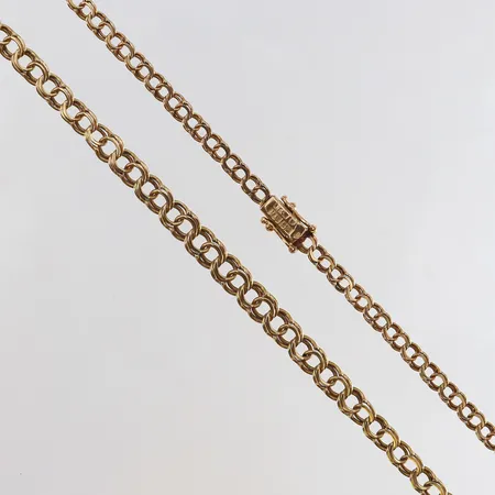Kedja Bismarck doserad längd 52cm bredd 3-5mm bucklor defekt lås låser ej korrekt utan låsåttor 18K.  Vikt: 13,1 g