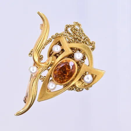 Halsband och brosch, 14K. Vikt: 4,8 g