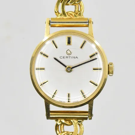 Damur Certina 18K mekanisk Ø22 mm, serienr 224866, klocklänk i doublé/metall, längd inklusive ur 18 cm.
