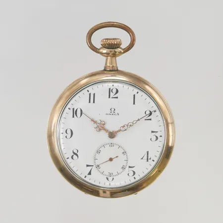 Fickur Omega 48mm, doublé, boett från Elgin, boettnr:3876909, urverk Omega, går ej.