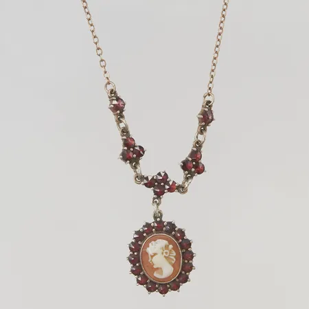Collier med granater och Kamé 42cm 830/1000 Silver 6,4g.