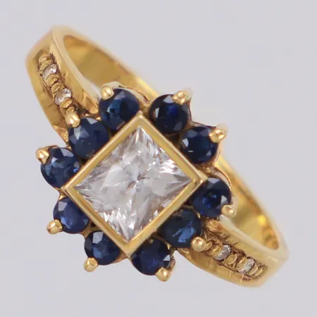 Ring med stenar och diamanter 4xca 0,01ct, stl:18, bredd 12mm, 14K Vikt: 3,3 g