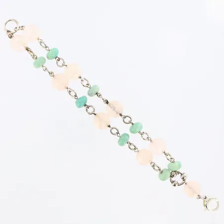 Armband med rosa samt gröna stenar: längd:20cm, bredd: ca22mm, 925/1000 silver Vikt: 40,6 g