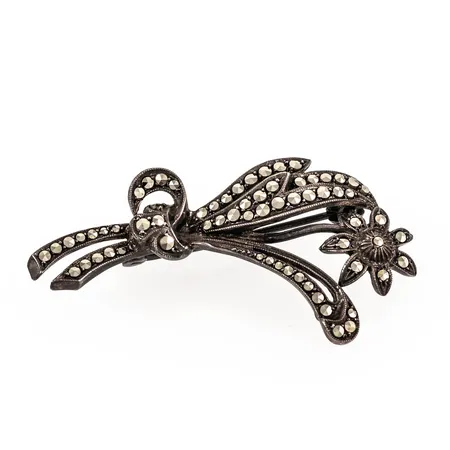 Brosch blomma med markasiter 49x26mm, silver 925/1000 7,9g.  