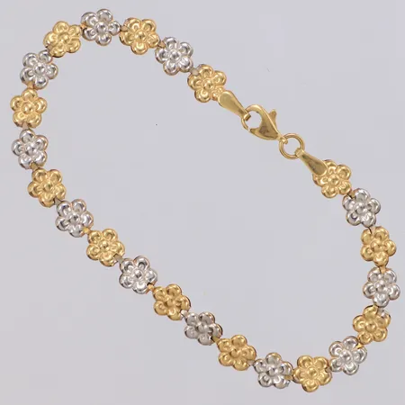 Armband med blomdekor längd18cm bredd 6mm, tvåfärgad, tvåfärgad, 18K Vikt: 3,6 g