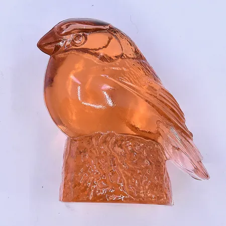 Skulptur fågel formgiven av Paul Hoff Svensk glas/WWF höjd 7,5 cm, orange glasmassa signerad 1970-80-tal.