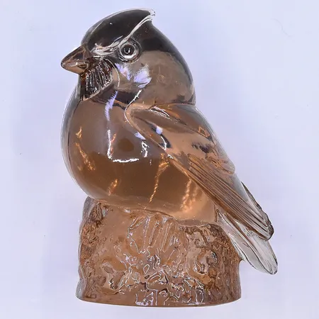 Skulptur fågel formgiven av Paul Hoff Svensk glas/WWF höjd 7,6 cm, brun glasmassa signerad 1970-80-tal.