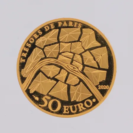 Samlarmynt, Tresors de Paris 50 euro, år 2020, certifikat, etui, box, 24K Vikt: 7,8 g