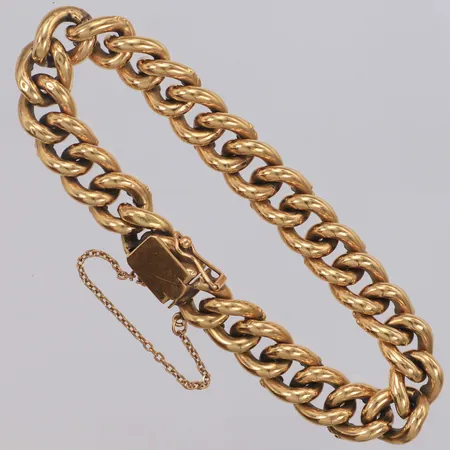 Armband Pansar längd ca 18cm, bredd 11mm, säkerhetskedja, ostämplad, 18K Vikt: 23,2 g