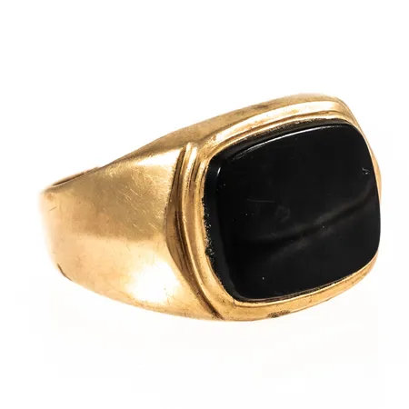 Klackring med svart sten, defekt skena, 14K 4,5g.