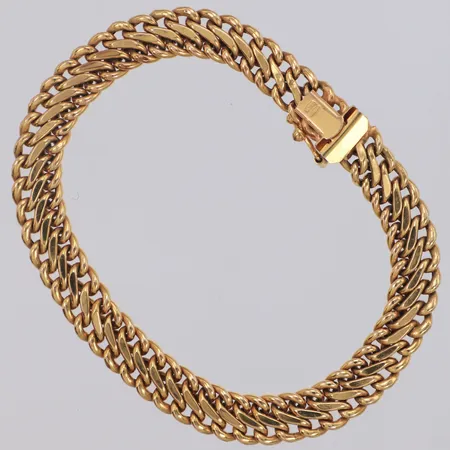 Armband längd 19cm, bredd 8mm, ojämnheter i länk, 9K Vikt: 7,5 g