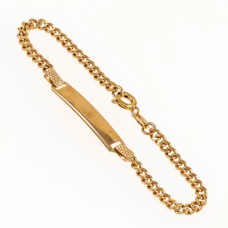 Barnarmband med gravyrbricka längd 14,5cm bredd 3-5mm, 18K 2,2g.