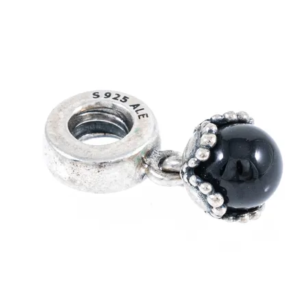 Berlock Pandora med svart sten bredd 3,5-8mm, längd 20mm, silver 925/1000 2,5g.
