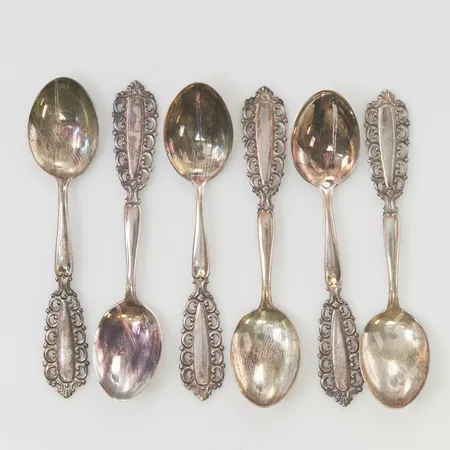 6 Kaffeskedar 10cm 830/1000 Silver 49,5g.
