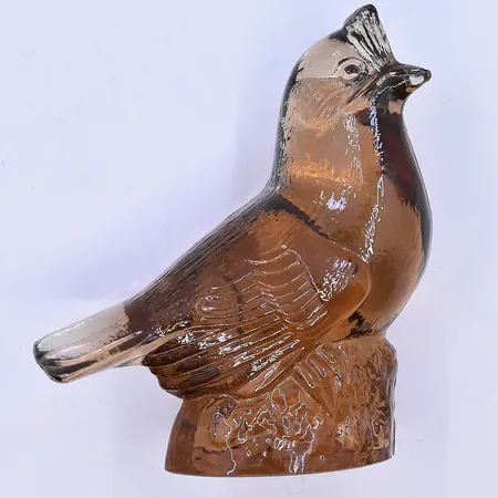 Skulptur fågel formgiven av Paul Hoff Svensk glas/WWF höjd 9 cm, brun glasmassa signerad 1970-80-tal.