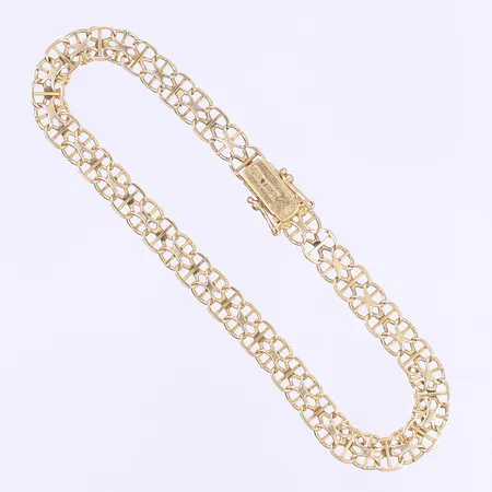 Armband X-länk med stav 19,5cm bredd 6mm, kistlås, svenska stämplar, bruksslitage, 18K Vikt: 7,5 g