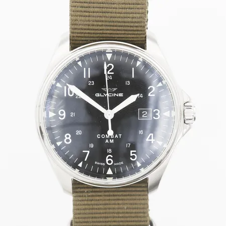 Herrur Glycine Combat SUB 42 AM, automat, ref: GL0122-TB22, snr: 168261, safirglas, Ø 43 mm, tygarmband, cert, box, ytterkartong