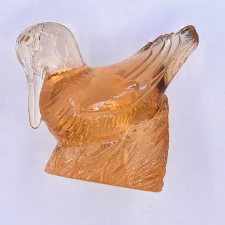 Skulptur fågel formgiven av Paul Hoff Svensk glas/WWF höjd 6,4 cm, gul glasmassa signerad 1970-80-tal.