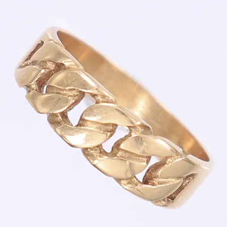 Ring pansar stl:21, bredd 5-7mm, slitage, spår från bortslipning av gravyr på insidan av skenan, 18K Vikt: 7,2 g
