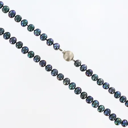Pärlcollier med silver lås, blåa pärlor caØ8mm, längd:49,5cm, 925/1000 Silver Vikt: 43,9 g