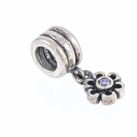Berlock Pandora blomma med rosa sten bredd 5-6,5mm, längd 17,5mm, silver 925/1000 1,9g.